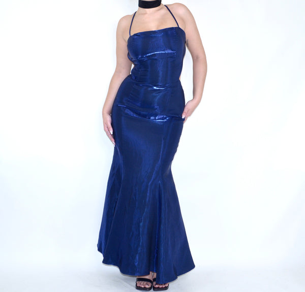 90s Vintage Sapphire Blue Glitter Gown