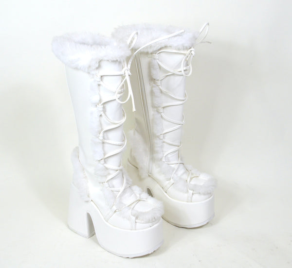 Demonia White Snow Rave Platform Boots