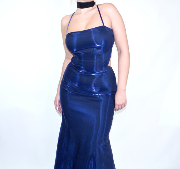 90s Vintage Sapphire Blue Glitter Gown