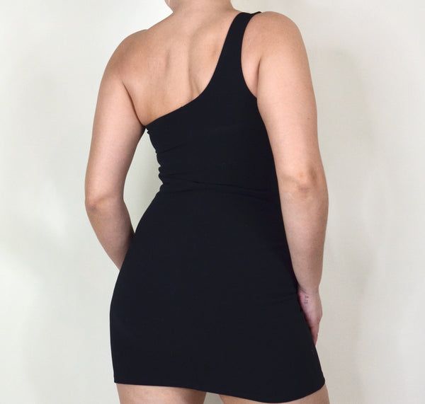 90s Hot Kiss Black Asymmetrical Mini Dress
