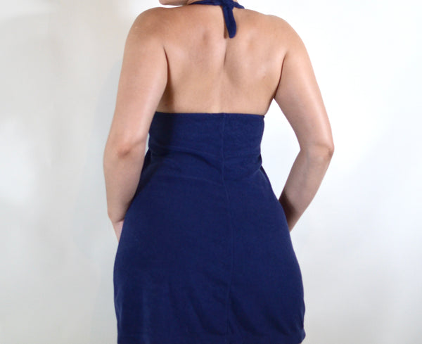 Ralph Lauren Navy Blue Terrycloth Halter Mini Dress