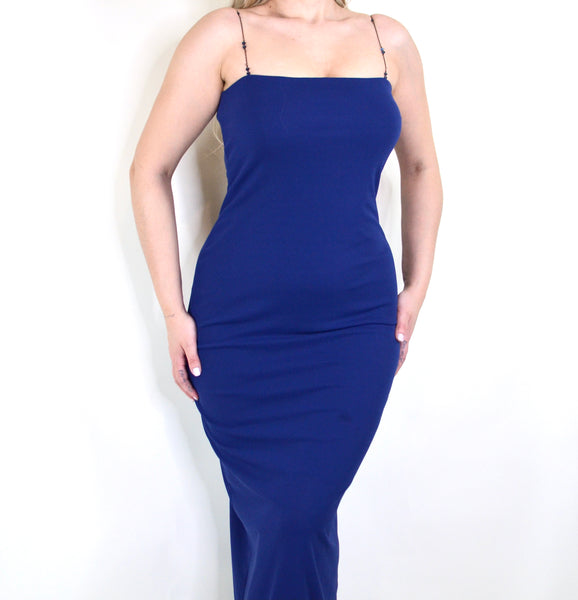 Sapphire Blue Beaded Strap Maxi Gown