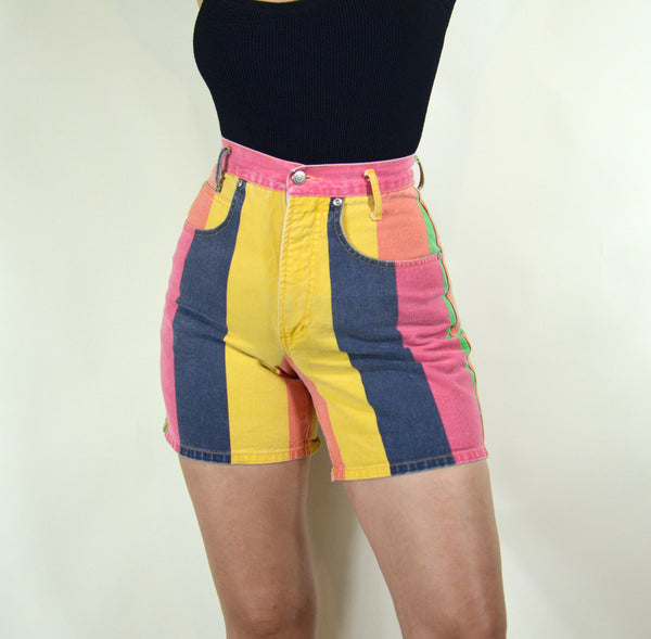 90s Vintage Striped Multi-colored Shorts