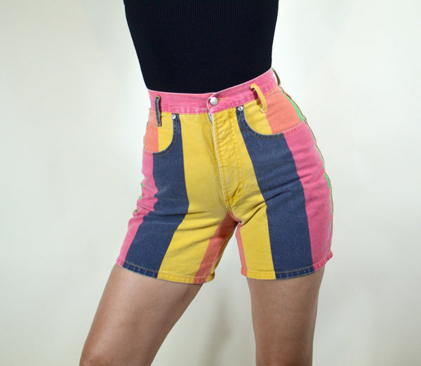 90s Vintage Striped Multi-colored Shorts