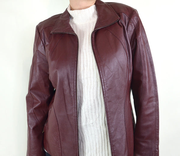 Cherry Red Leather 90s Style Vintage Jacket