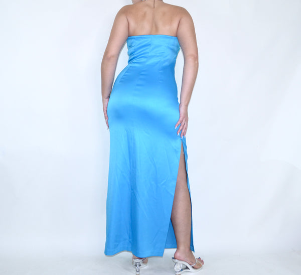 Y2K Vintage Sparkly Satin Blue Sleeveless Gown