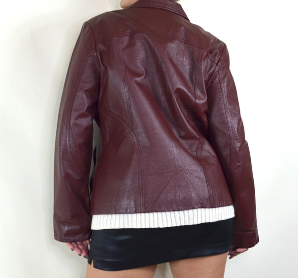 Cherry Red Leather 90s Style Vintage Jacket