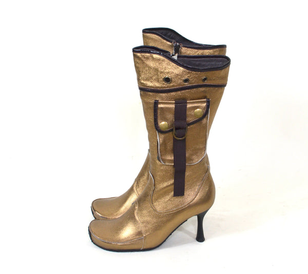 Y2K Bronze Pocket Boots (NWOT)