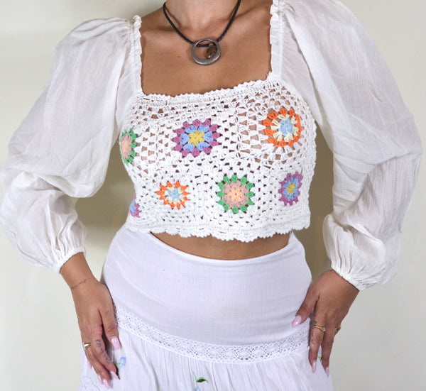 Crochet White Long Sleeve Princess Fairy Top