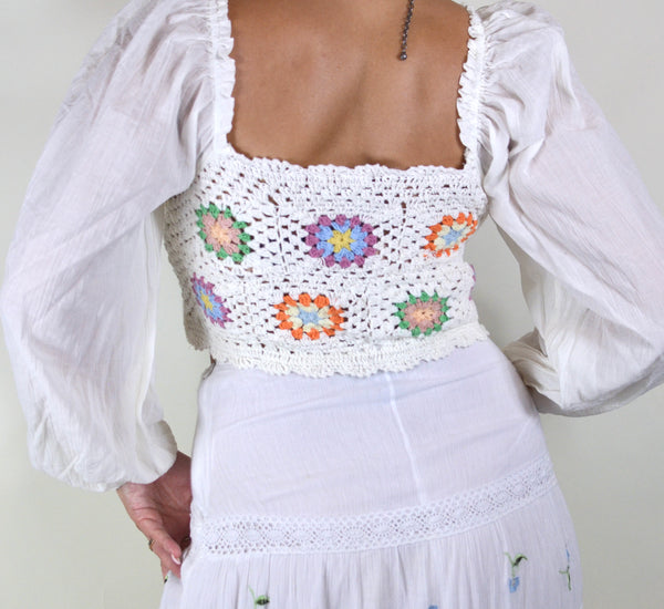 Crochet White Long Sleeve Princess Fairy Top