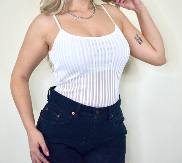 90s White Ribbed See-through Tank Top
