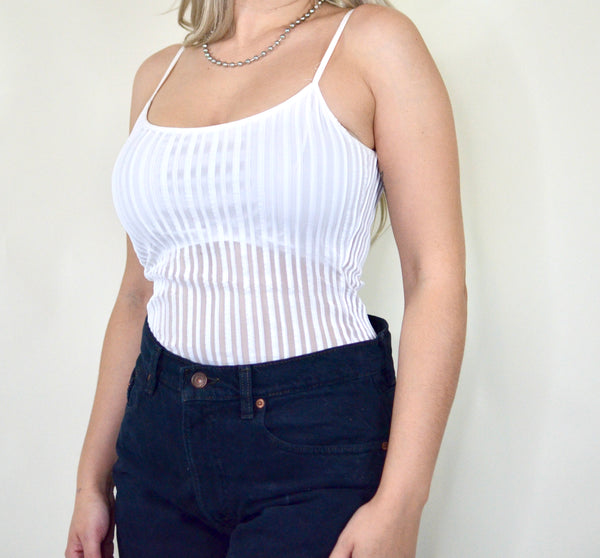 90s White Ribbed See-through Tank Top