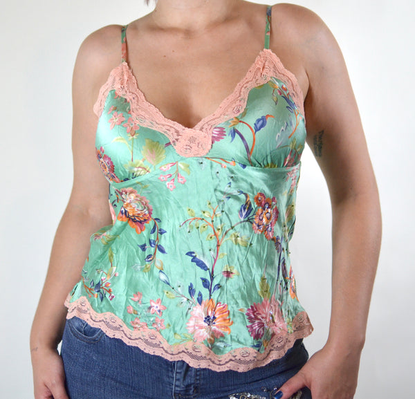 Y2K Silk Floral Lace Tank Top