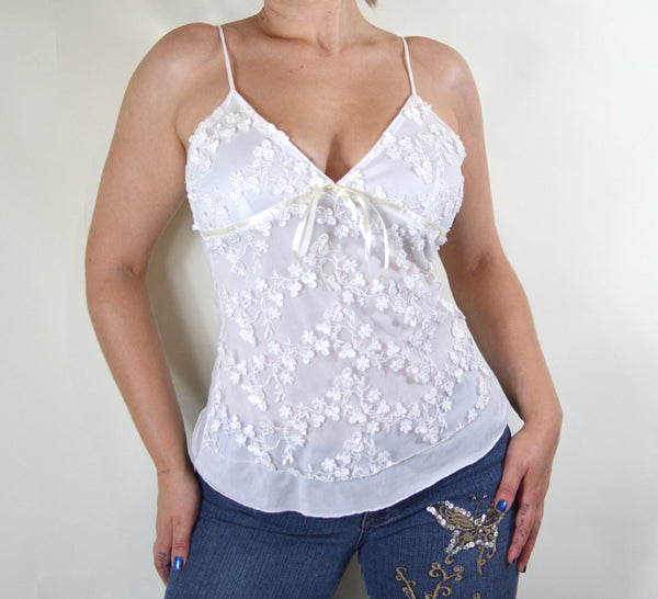 Y2K White Fairy Double Layered Mesh Party Top