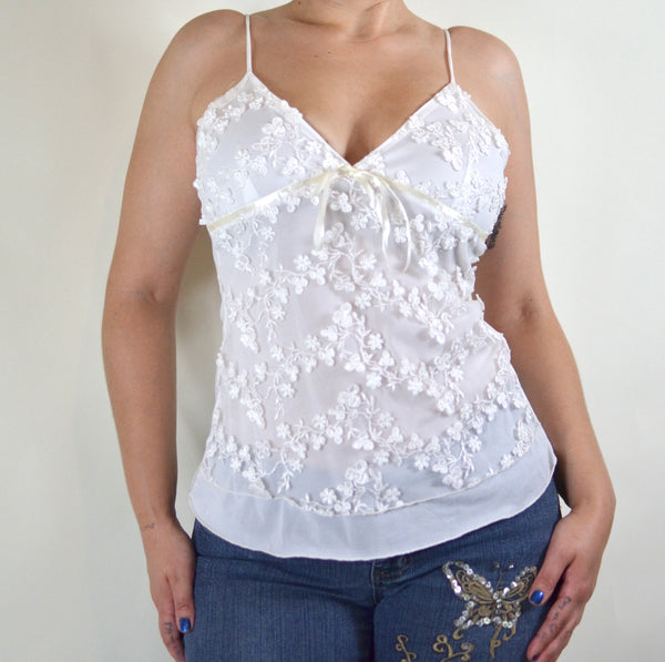 Y2K White Fairy Double Layered Mesh Party Top