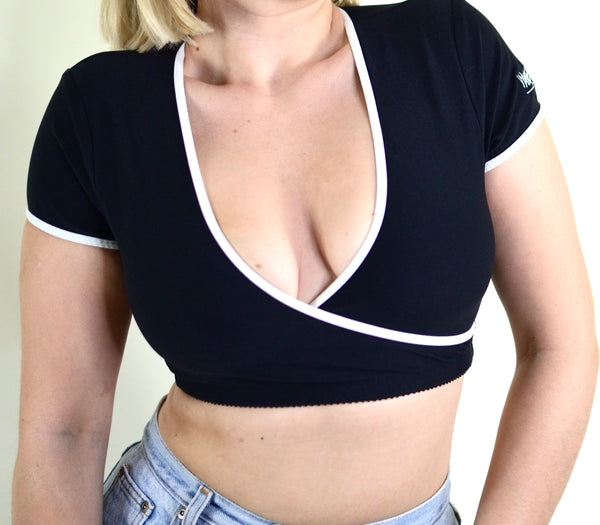 90s Style Spandex Black Mossimo Cropped Sporty Wrap Top