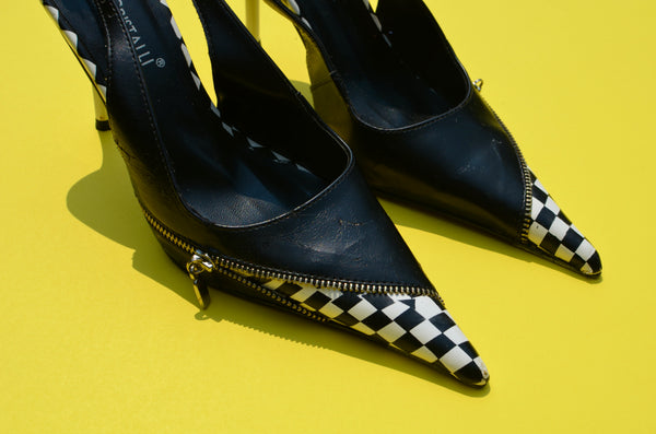 Rare Y2K Black & Checkered Faux Leather Pumps
