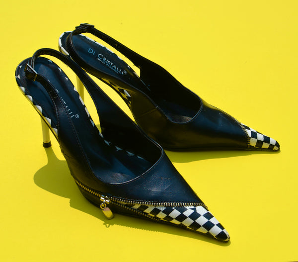Rare Y2K Black & Checkered Faux Leather Pumps