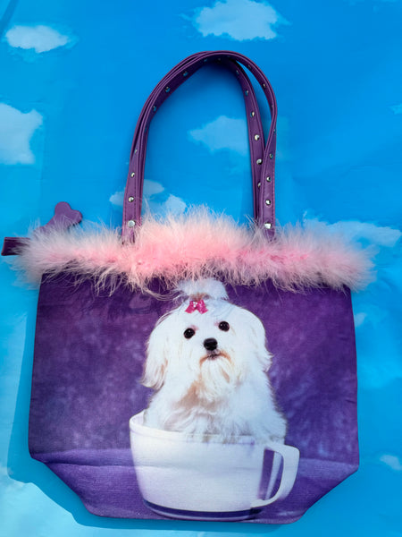 Feather& Rhinestone Dog Purse