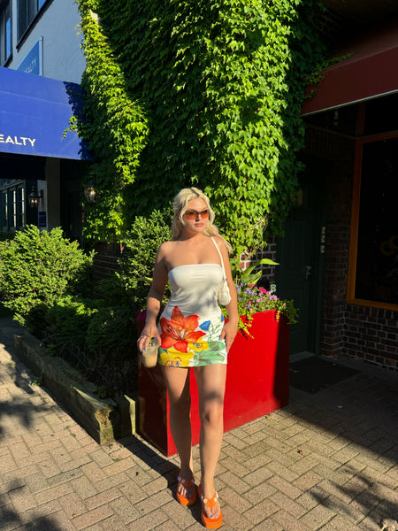White Floral Beachy Tube Dress