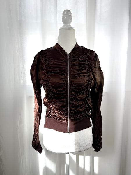 Brown Satin Cinched Y2K Jacket