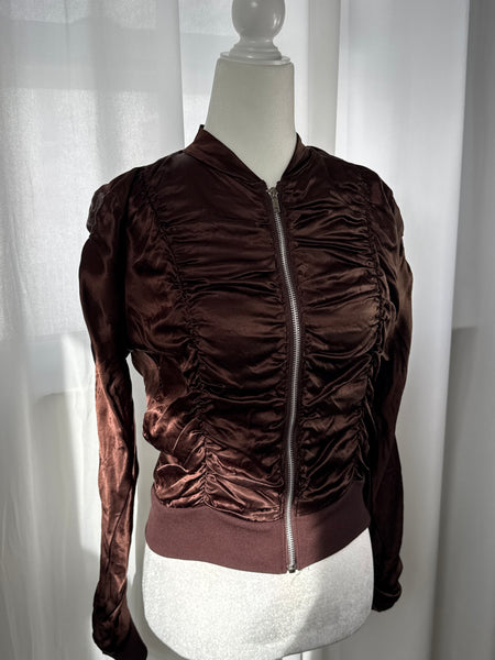 Brown Satin Cinched Y2K Jacket