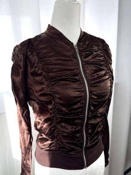 Brown Satin Cinched Y2K Jacket