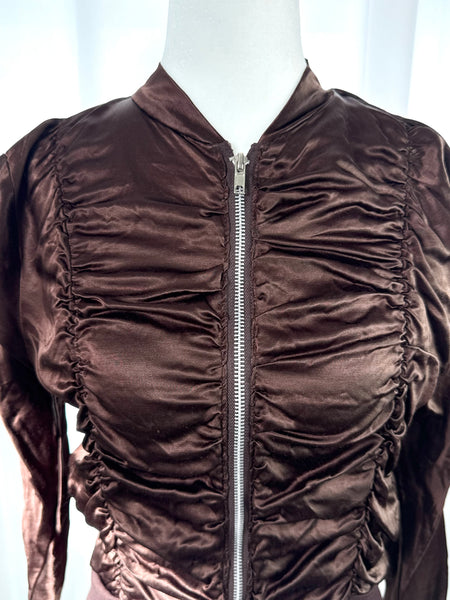 Brown Satin Cinched Y2K Jacket