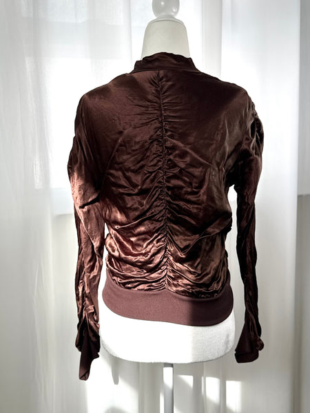 Brown Satin Cinched Y2K Jacket