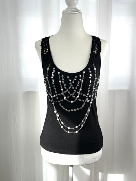 Black Y2K Rhinestone Necklace Tank Top
