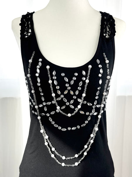 Black Y2K Rhinestone Necklace Tank Top