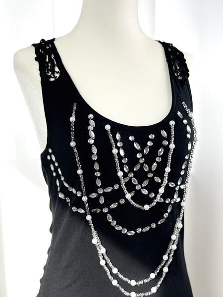Black Y2K Rhinestone Necklace Tank Top