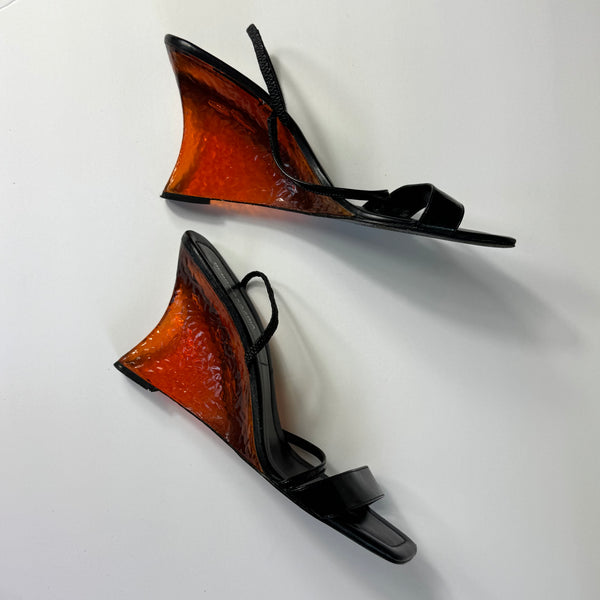 BCBG Maxazria Orange Glass-like Platform Wedge Sandals