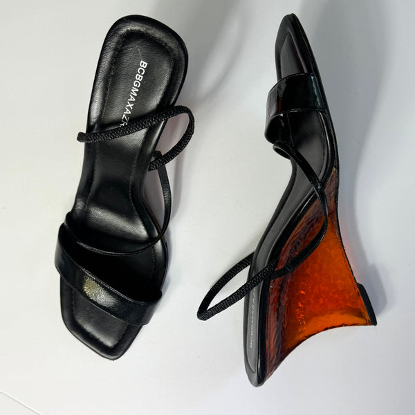 BCBG Maxazria Orange Glass-like Platform Wedge Sandals