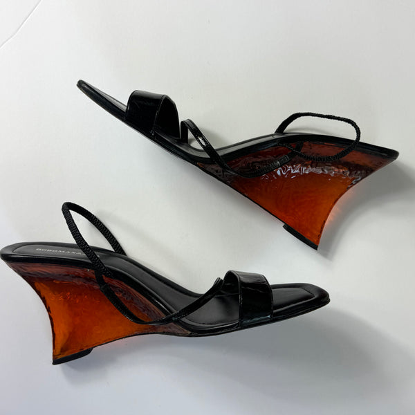 BCBG Maxazria Orange Glass-like Platform Wedge Sandals