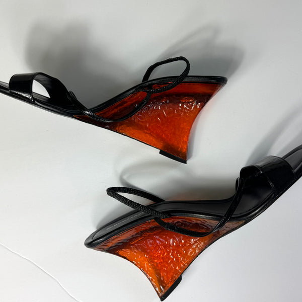 BCBG Maxazria Orange Glass-like Platform Wedge Sandals