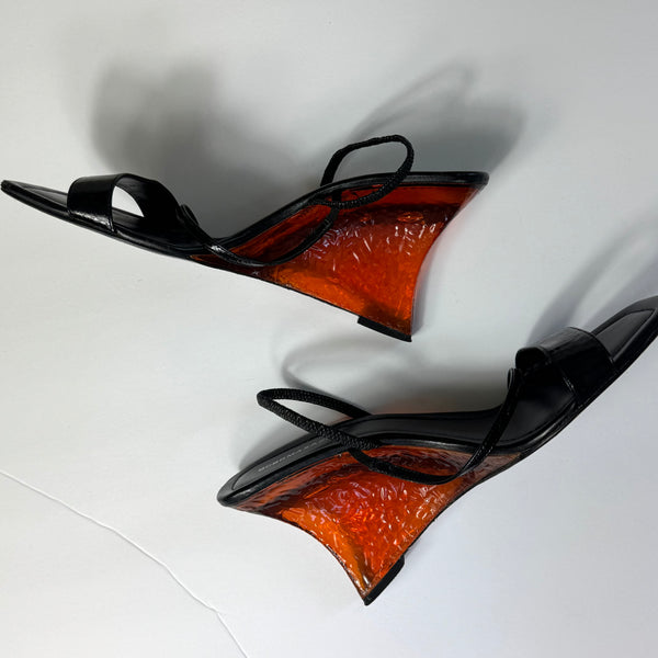 BCBG Maxazria Orange Glass-like Platform Wedge Sandals