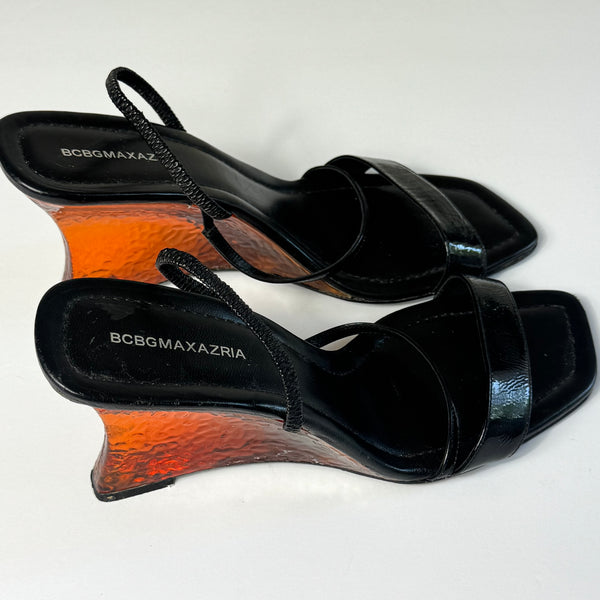BCBG Maxazria Orange Glass-like Platform Wedge Sandals