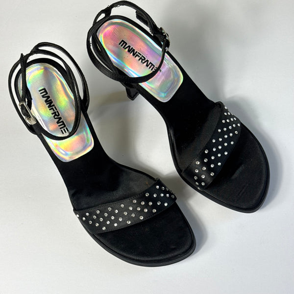 90's Black Rhinestone Satin Sandals