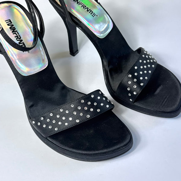 90's Black Rhinestone Satin Sandals