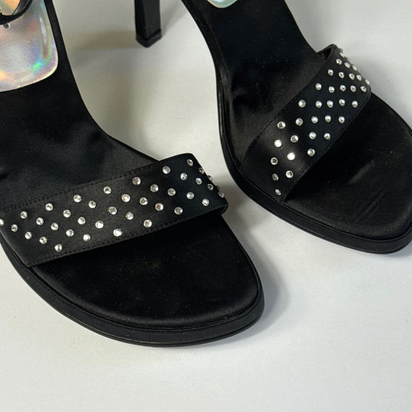 90's Black Rhinestone Satin Sandals