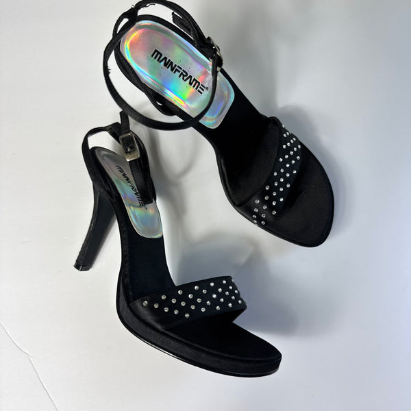 90's Black Rhinestone Satin Sandals