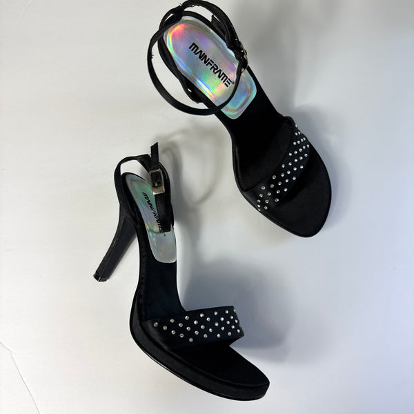 90's Black Rhinestone Satin Sandals