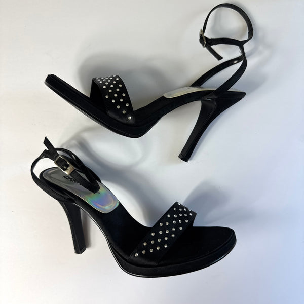 90's Black Rhinestone Satin Sandals