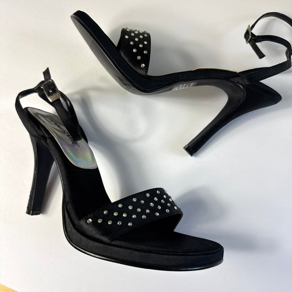 90's Black Rhinestone Satin Sandals
