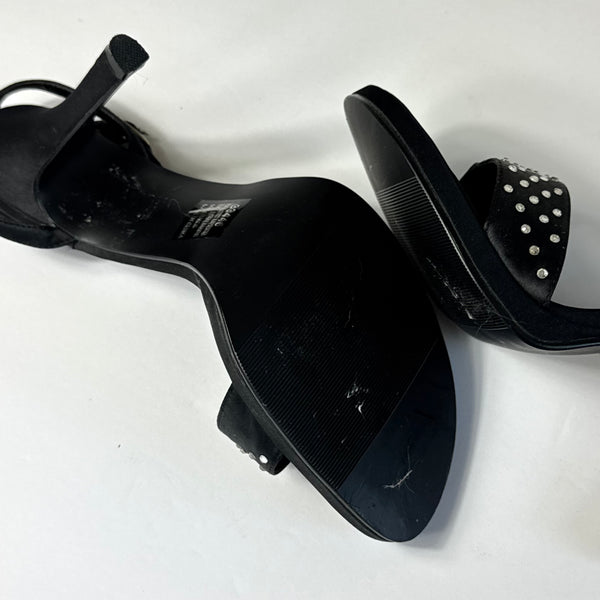 90's Black Rhinestone Satin Sandals