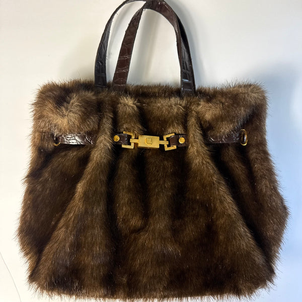 Brown Faux Fur Vintage Rectangle Handbag