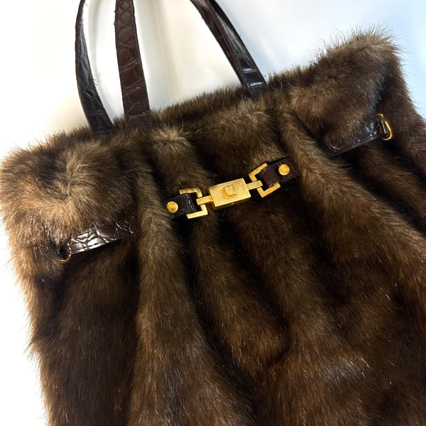 Brown Faux Fur Vintage Rectangle Handbag