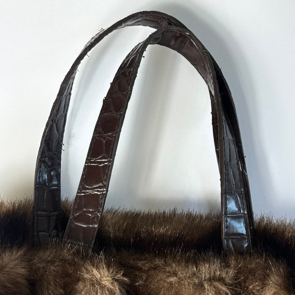 Brown Faux Fur Vintage Rectangle Handbag