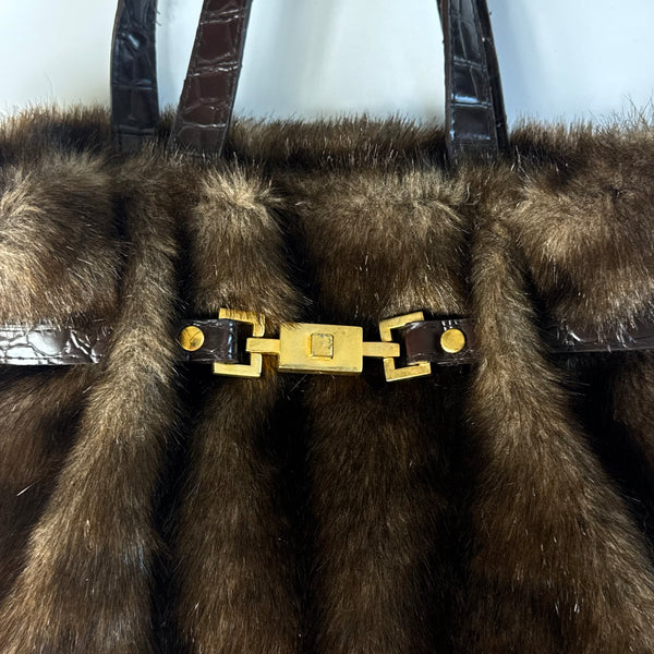 Brown Faux Fur Vintage Rectangle Handbag